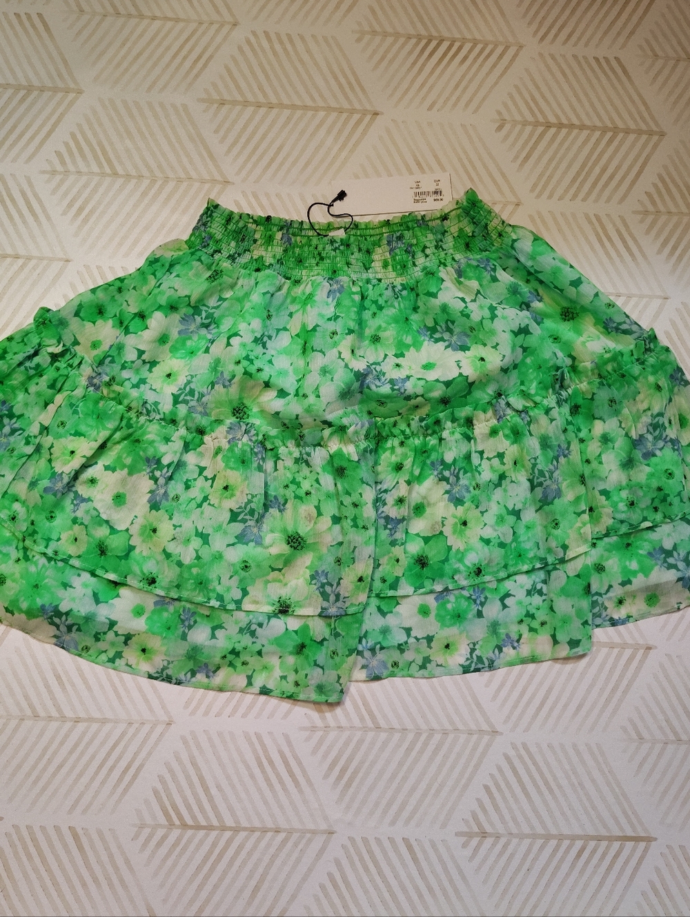Bb Dakota Nwt Floral Tiered Green Mini Skirt - Women Xs